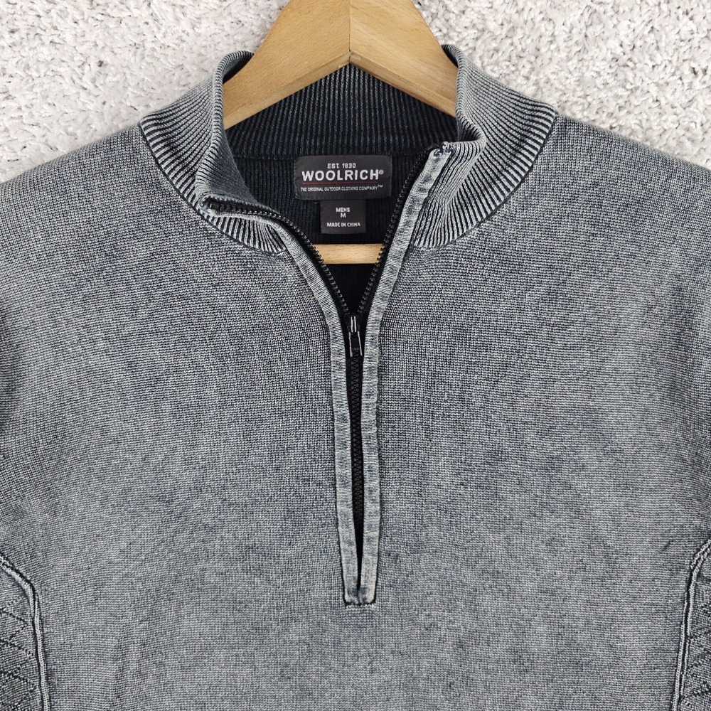 Woolrich 1/4 Zip Pullover Sweater Medium (Small) Gray Textured Diamond Geometric